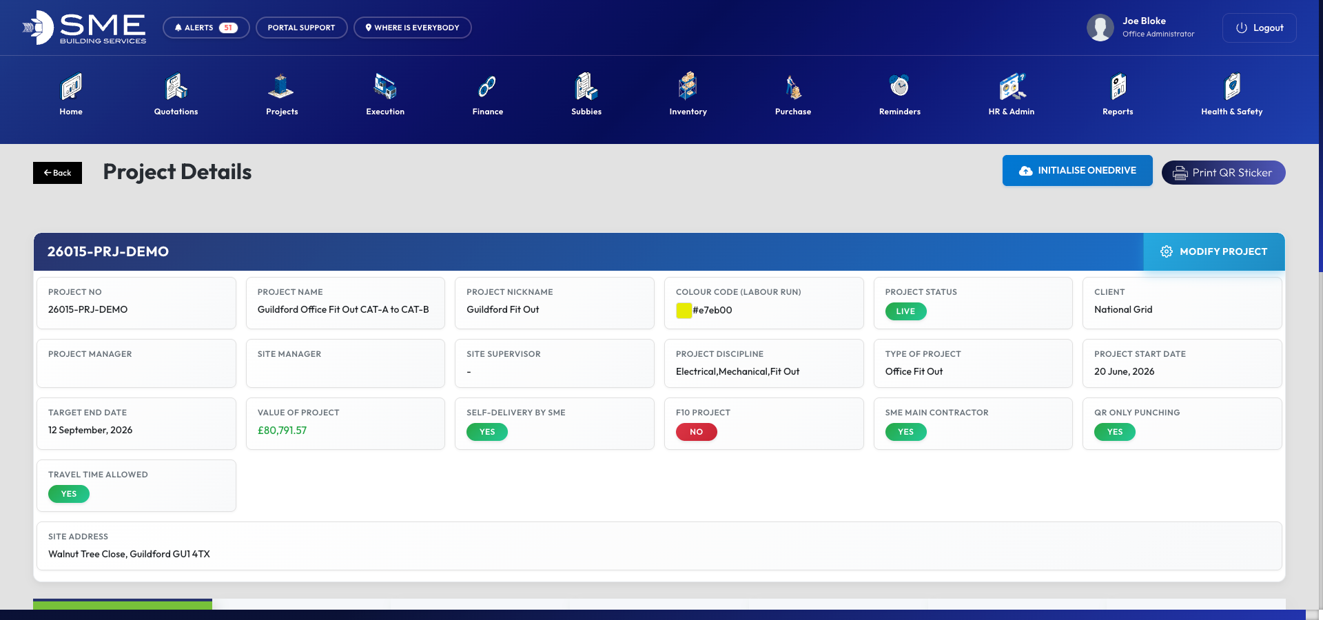 Project overview dashboard